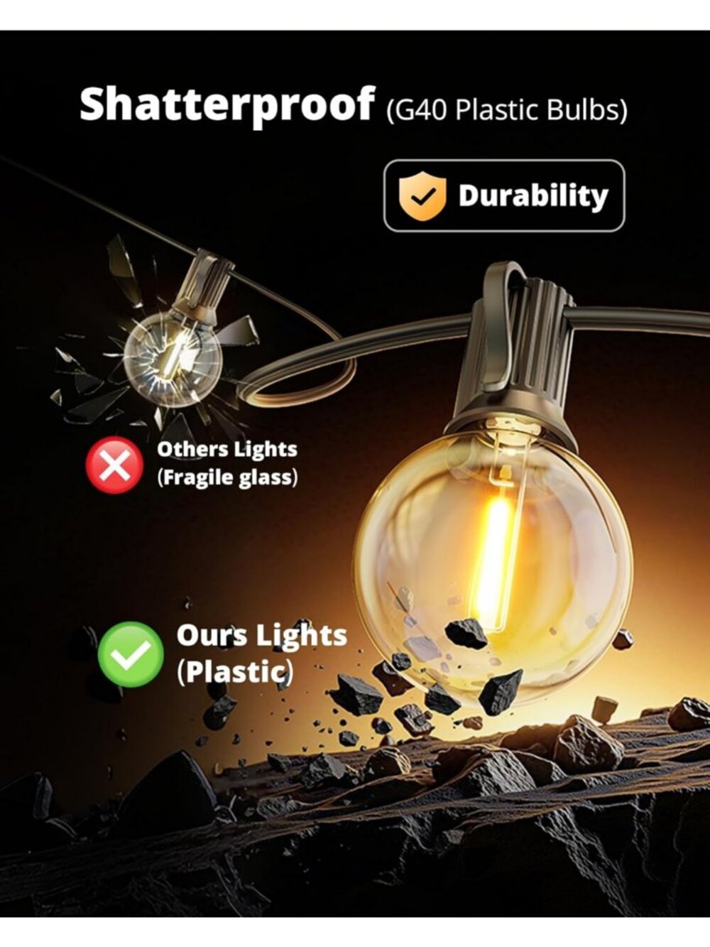 30FT Waterproof Vintage LED Globe String Lights | Dimmable, Shatterproof - Picture 5 of 9